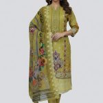Mashal Exclusive Pure Cotton Digital Embroidered Lawn Yellow Color Three Pieces D-5301