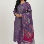 Mashal Exclusive Pure Cotton Digital Embroidered Lawn Voile Dupatta Purple Color D-9047