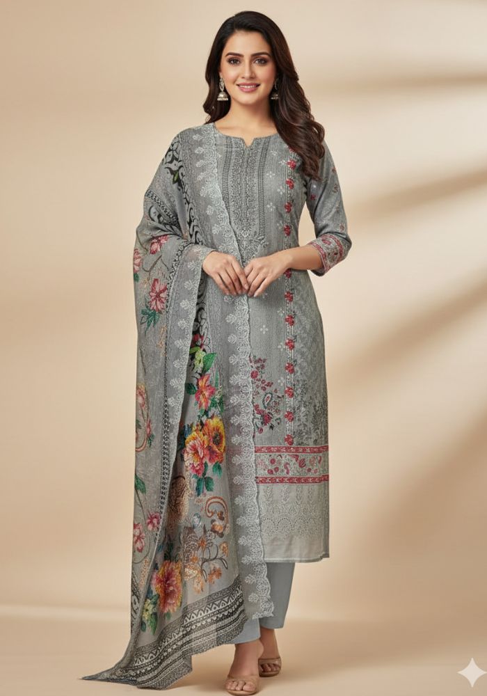 Mashal Exclusive Pure Cotton Digital Embroidered Lawn Voile Dupatta D-34122