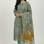 Mashal Exclusive Pure Cotton Digital Embroidered Lawn Voile Dupatta Oliv Color D-9047
