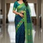 Original Dhakai Pure Cotton Jamdani Saree With Blouse Piece Blue Color DH 2