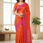 Original Dhakai Pure Cotton Jamdani Saree With Blouse Piece Orange Color DH 1