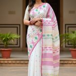 Original Dhakai Jamdani Sare Pure Cotton With Blouse Piece White Color DH 3