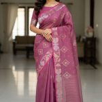 Original Dhakai Jamdani Saree Pure Cotton With Blouse Piece Chokolate Color DH12