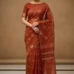 Original Dhakai Jamdani Sare Pure Cotton With Blouse Piece Coffee Color DH 6