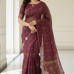 Original Dhakai Jamdani Sare Pure Cotton With Blouse Piece Coffee Color DH 8