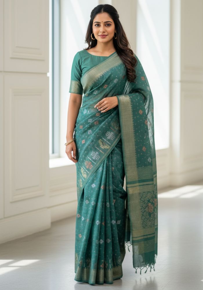 Original Dhakai Jamdani Sare Pure Cotton With Blouse Piece Moonstone Blue Color DH9