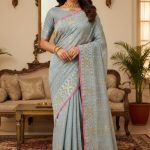 Original Dhakai Jamdani Saree Pure Cotton With Blouse Piece Ash Color DH13