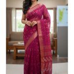 Original Dhakai Jamdani Saree Pure Cotton With Blouse Piece Maroon Color DH23