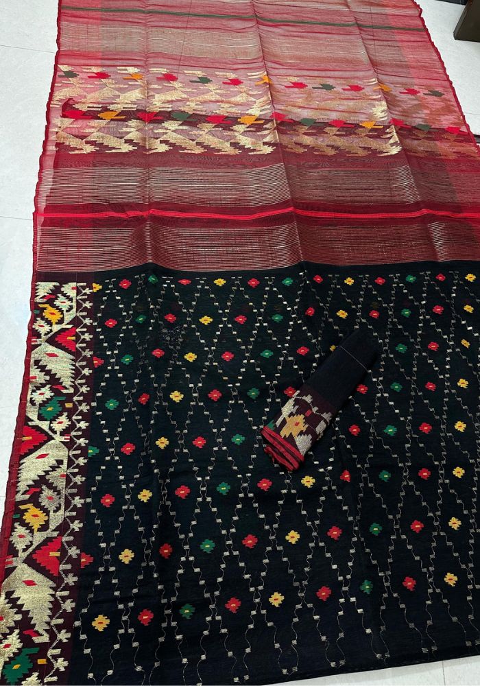 Original Dhakai Jamdani Saree Pure Cotton With Blouse Piece DH32