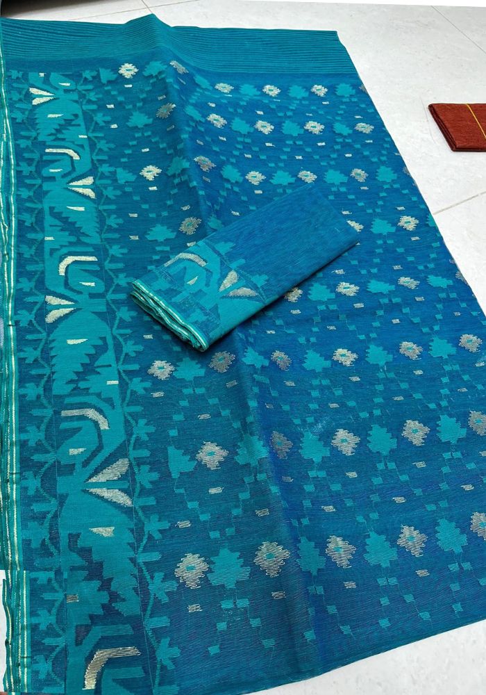 Original Dhakai Jamdani Saree Pure Cotton With Blouse Piece DH34 (1)