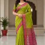 Original Dhakai Jamdani Saree Pure Cotton With Blouse Piece Green Color DH17
