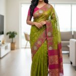 Original Dhakai Jamdani Saree Pure Cotton With Blouse Piece Green Color DH30