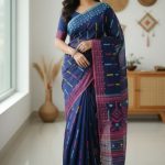Original Dhakai Jamdani Saree Pure Cotton With Blous Piece Navi Blue Colore  DH21