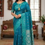 Original Dhakai Jamdani Saree Pure Cotton With Blouse Piece Ocean Blue Color DH31