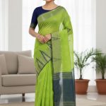 Original Dhakai Jamdani Saree Pure Cotton With Blouse Piece Oliv Green Color DH21