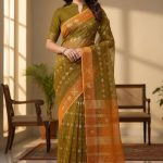 Original Dhakai Jamdani Saree Pure Cotton With Blouse Piece Brown Color DH27
