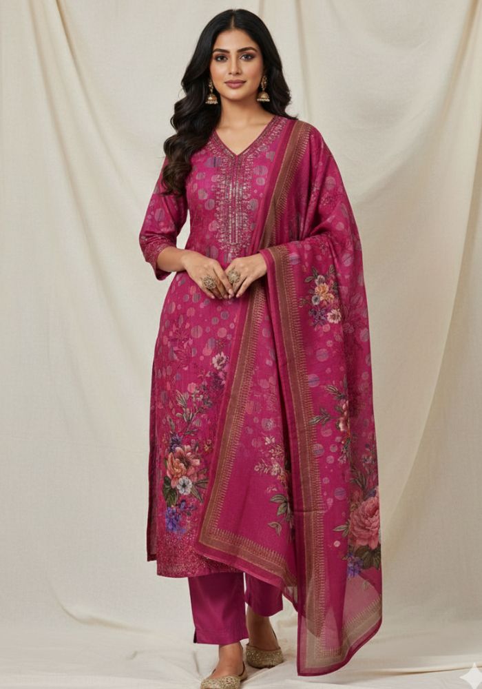 Pure Cotton Premium Quality Printed Three Pieces Salwar Kameez Tex One BD 3708 R
