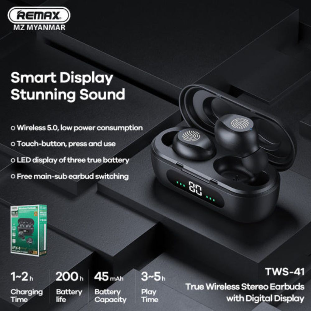 REMAX TWS-41 Magnetic True Wireless Bluetooth 5.0 Earbuds with Digital Display (1)