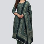 Soft Cotton Linen Fabric Three Pieces Green Color Bin Saeed Design 1106