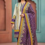 Unstitch Premium Cotton Ganga Mirror Work Three-Piece Purple Color