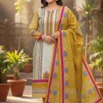Unstitch Premium Cotton Ganga Mirror Work Three-Piece Yellow Color