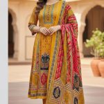 Unstitch Premium Cotton Lahori Mirror Work Three-Piece Yellow Color