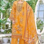 Alok Hushnara Cotton Unstitched Three Piece Yellow Color