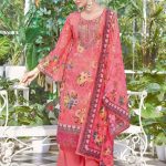 Alok Hushnara Cotton Unstitched Three Piecec Red Color