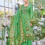 Alok Hushnara Cotton Unstitched Three Piecec Green Color