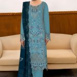 NOORS DESIGN DIGITAL PRINT EMBROIDERED CHINON SALWAR SUIT DHF D NO303 BLUE COLOR