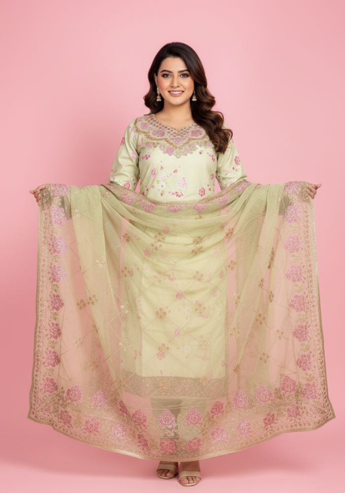 Premium Silk Floral Pakistani Design Pink Color Three Pieces (1)