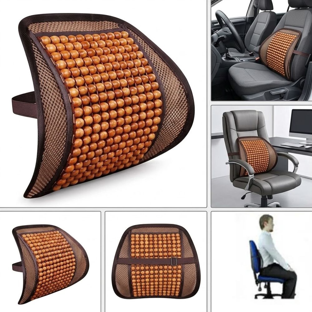 Ergonomic Wooden Back Lumbar Support for Pain Relief Car Seat & Office Chair