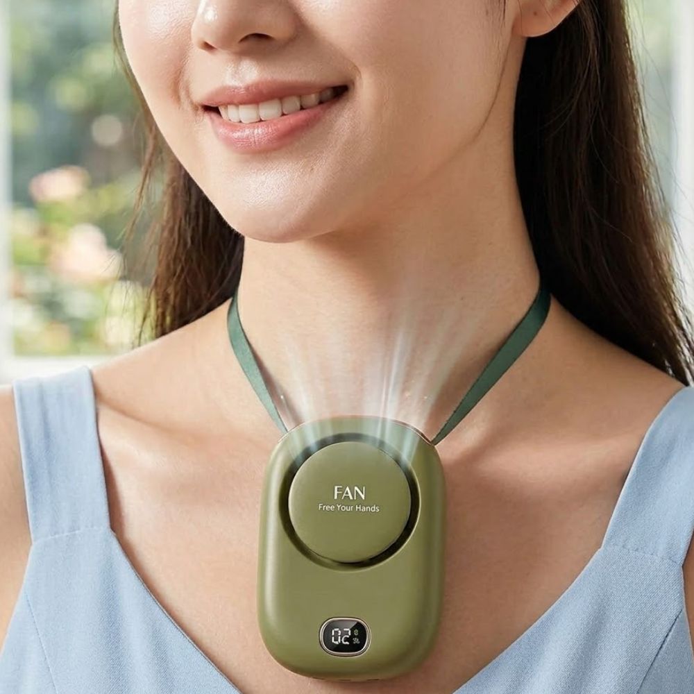 USB Charging Mini Digital Display Neck Hanging Leafless Fan Heavy Flow Wind