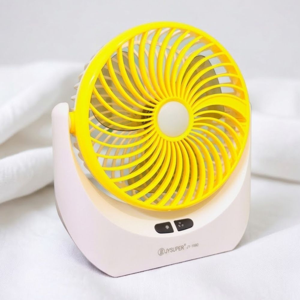 JY SUPER Portable LED Light Mini Rechargeable Fan With USB Port - Image 3