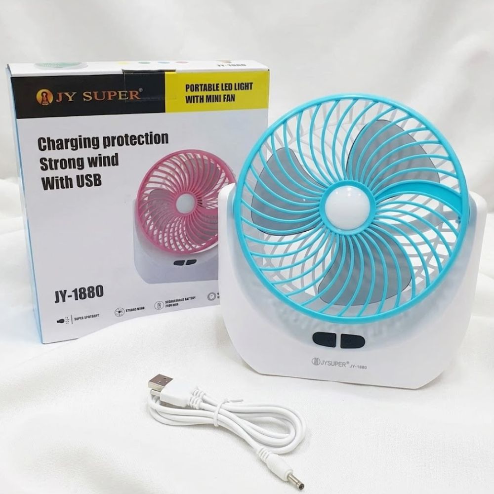 JY SUPER Portable LED Light Mini Rechargeable Fan With USB Port - Image 2