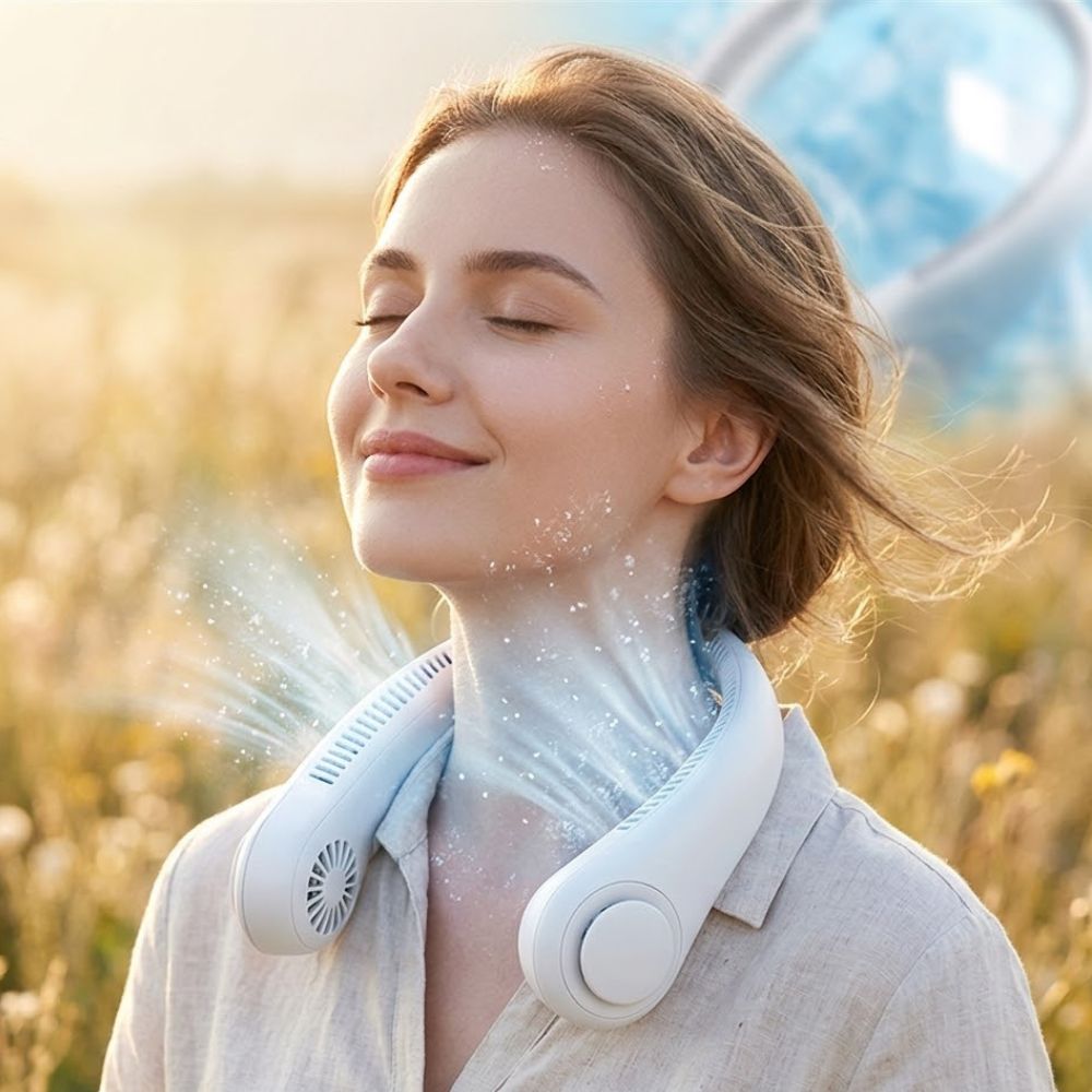 LED Digital Display Portable 3 Speeds Leafless 360° Neckband USB Rechargeable Mini Fan