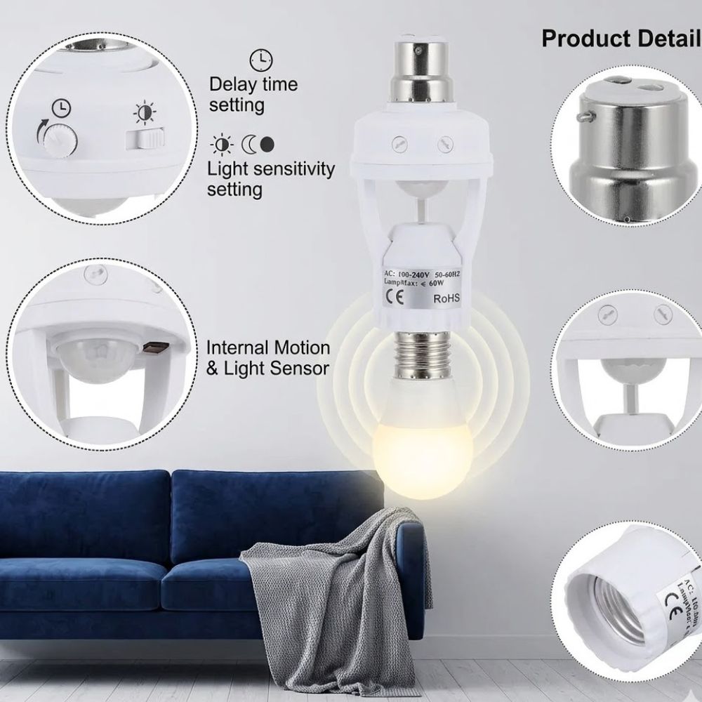 Smart Motion Sensor Light Bulb Holder E27 / B22 Automatic LED Switch AC 110V 220V