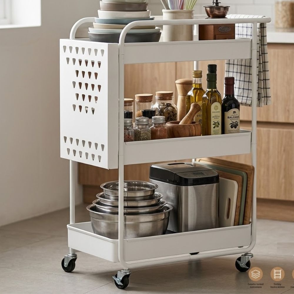 3-Tier Metal Storage Rolling Cart Modern Design Utility Organizer