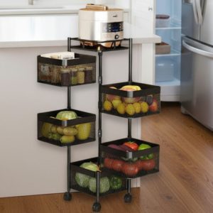 5 Tier Rotating Square Carbon Steel Fruit and Vegetable Storage Basket