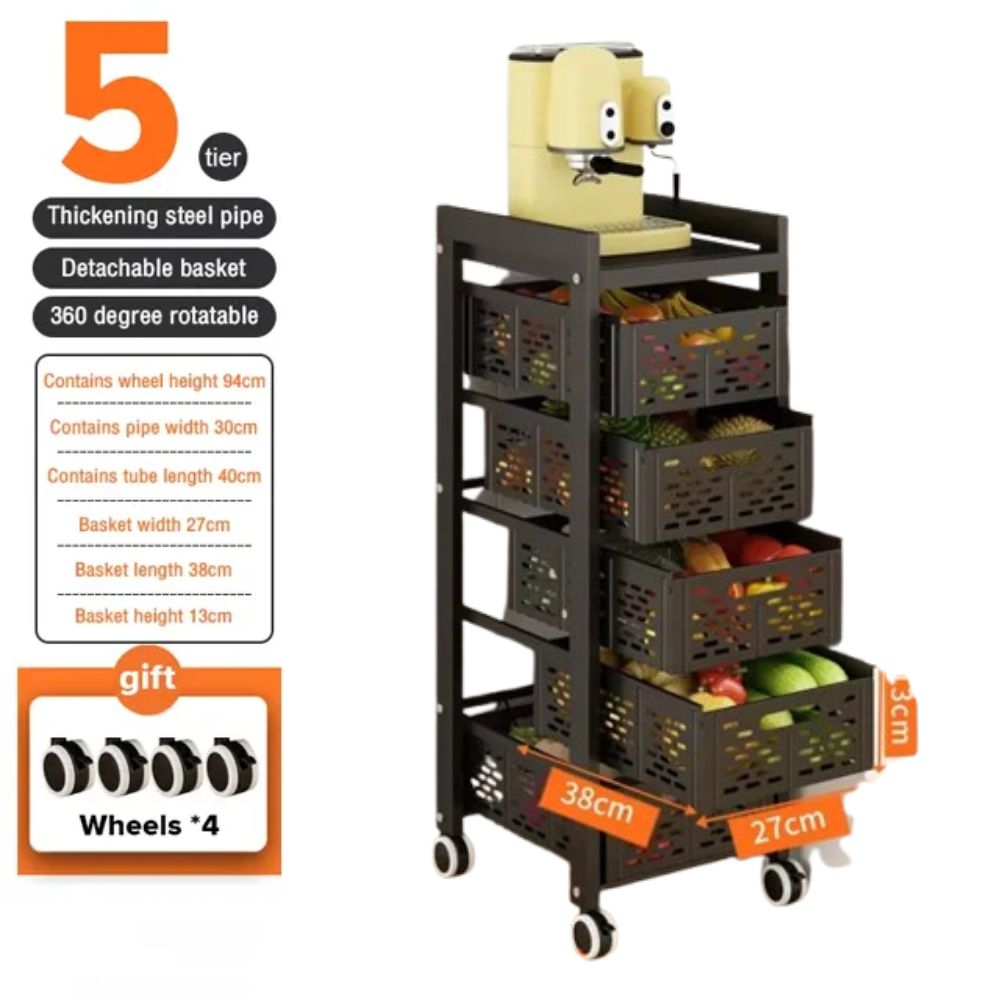 5-Layer Rolling Kitchen Organizer Pull Out Drawer Storage Rack - Image 2