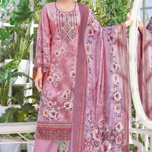 Alok Hushnara Cotton Unstitched Three Piecec Purple Color
