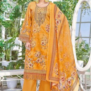 Alok Hushnara Cotton Unstitched Three Piece Yellow Color