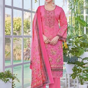 Alok Hushnara Cotton Unstitched Three Piece Pink Color