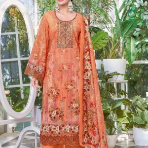 Alok Hushnara Cotton Unstitched Three Piece Orange Color