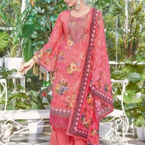 Alok Hushnara Cotton Unstitched Three Piecec Red Color