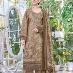 Alok Hushnara Cotton Unstitched Three Piecec Coffee Color