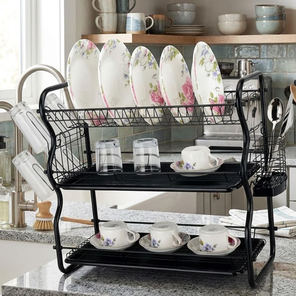 Binca High Quality 3 Layers Dish Drainer Rack Black