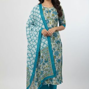 Bonoful Joypury Cotton Printed Three Piece Blue Color D No 1125