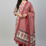 Bonoful Joypury Cotton Printed Three Piece Red Color